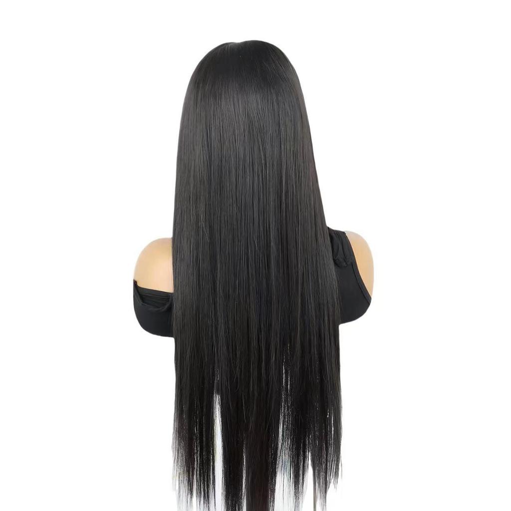 Черный Длинный Прямой Синтетический Парик на Кружевной Основе (13x4/13x6)