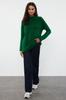 Women's Fashion Stylish Sweater Green Soft Textured Stand-Up Collar Seamless Knitwear Sweater