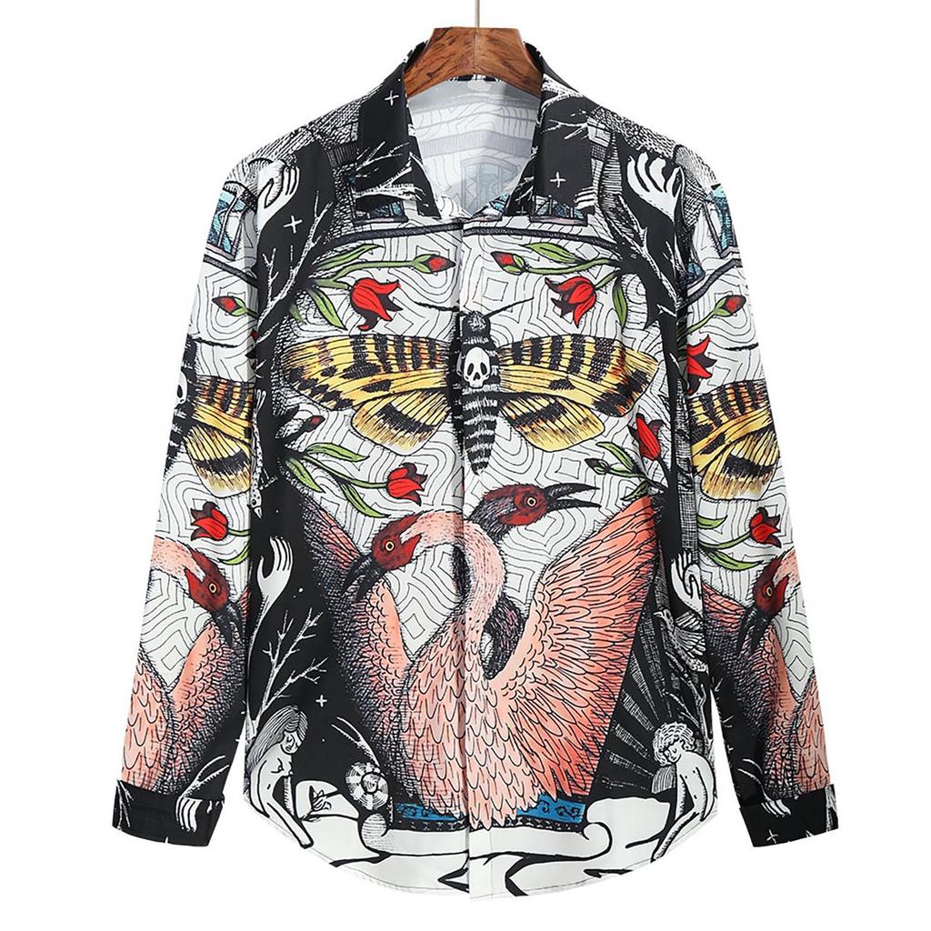 European Autumn Men's Fashion 3D Digital Print Shirt Youth Long Sleeve Shirt Men