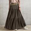Ruffled Spring Casual Long Skirt Solid Color Vintage Style Pleated Skirt