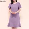 Women Casual Round Neck Loose Summer Short Sleeve Dress