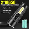 Strong Light Flashlight Multifunctional Digital Display Lantern Outdoor Camping USB Rechargeable Torch Telescopic Zoom Lamp