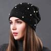 Pearl Rhinestones Women Beanie Hats Autumn Winter Warm Soft Cotton Skullies Caps Casual Outside Turban Female Ladies Hearwear