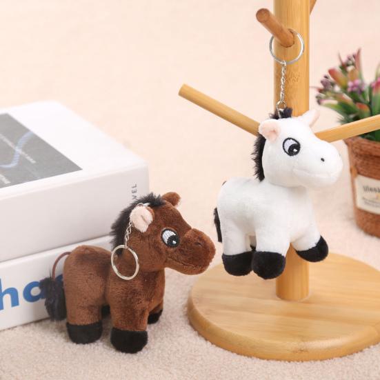 Cute Cartoon Plush Horse Doll Keychain Miniature Stuffed Animal Keyring Bag