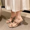 Fashion Clear Crystal Block Heel Outer Slippers 2025 Summer New Bow Square Toe Open Toe Platform One Word Mopping