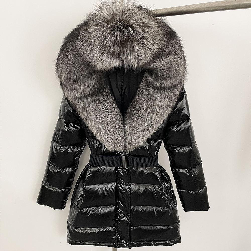 2025 Women's Shiny Coat: Fox Fur Collar, Thickened Long Down Jacket