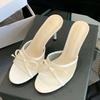 Sexy High Heeled Slippers Women Fashion Mesh Bowknot Summer Slide Sandals Luxury Designer Brand Heels for Ladies Sandalias Mujer