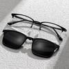 Magnetic Clip-On Sunglasses for Men - Polarized Dual-Use Myopia Half-Rim Frames for Indoor-Outdoor Driving