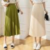 Pleated Skirt Women Summer Fashion High Waist Skirt Mid-length Elastic Waist Thin A-line Skirt Female Vintage Umbrella Skirt Large Size Bottoms