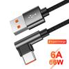 Mobile Phone 6A Data Line USB A To USB Type C Cable Fast Charging Right Angle PD 66W