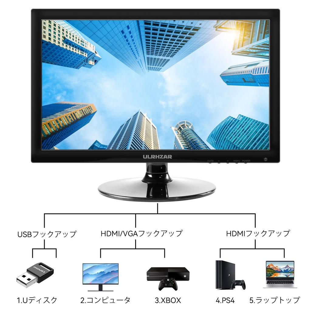 Ulrhzar Mobile Monitor Inch 60Hz 1600x900 FHD Large Screen Gaming Monitor Laptop Screen Extender Dual Speakers HDMI Second Monitor CCTV Security