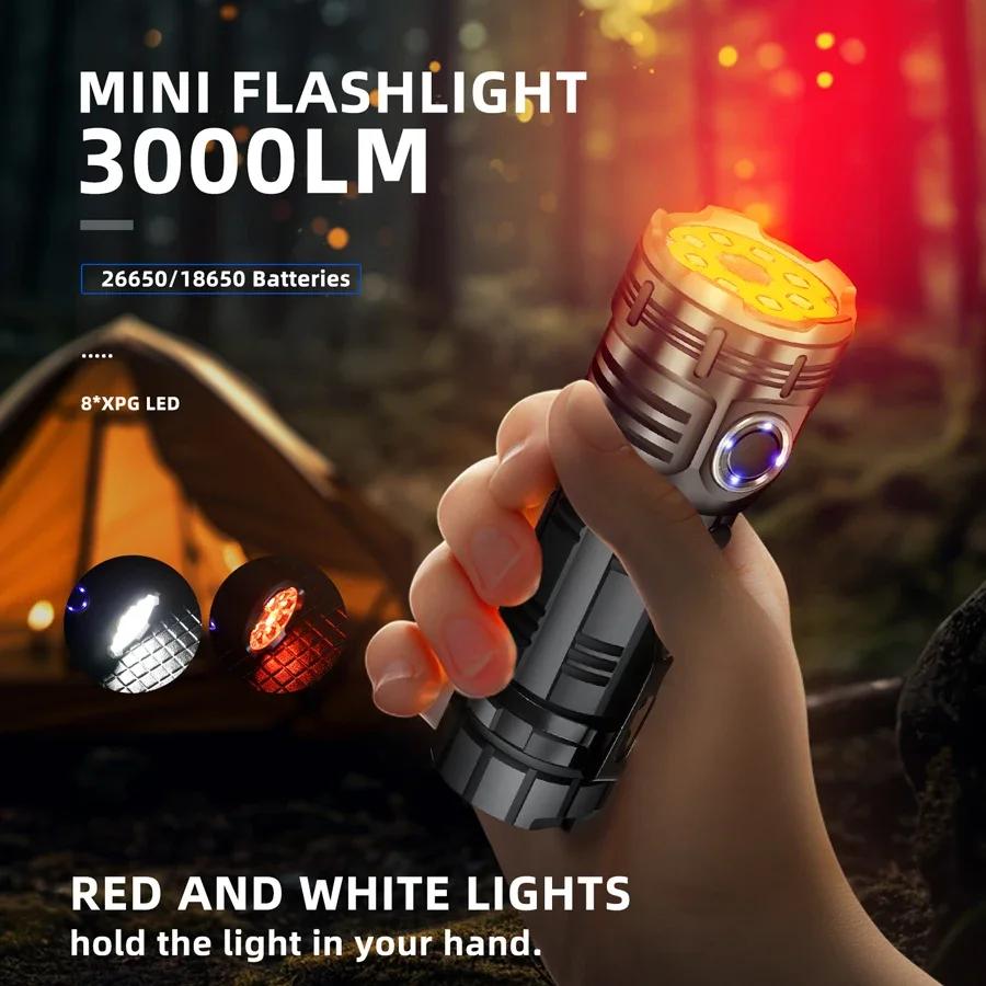 F82 8*XPG LED 3000LM Floodlight Steel Flashlight Tail Magnetic Lamp SOS Red Light Rechargeable Torch Pen Clip Camp Climing