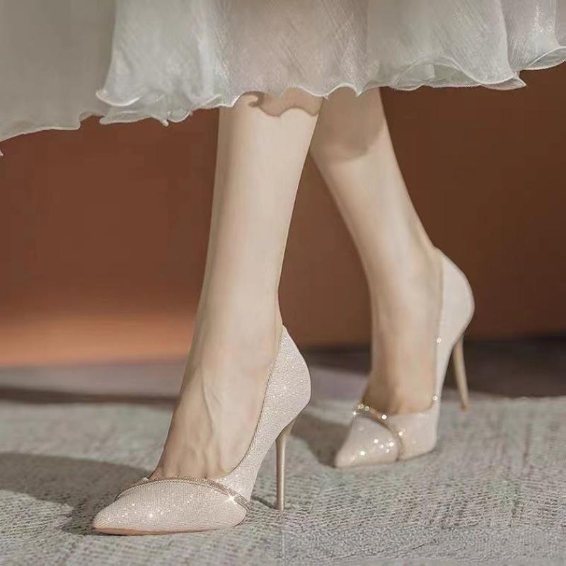 Fashion Women Fashion High Heels 2024 Spring Summer New Style French Elegance Rhinestone Pumps Banquet Wedding Versatile Women's Shoes