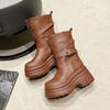 Fashion 9CM Platform Chunky Boots Women High Heels New 2024 Autumn Mid Calf Leather Sneakers Trend Winter Brown Motorcycle Boots Zapatos