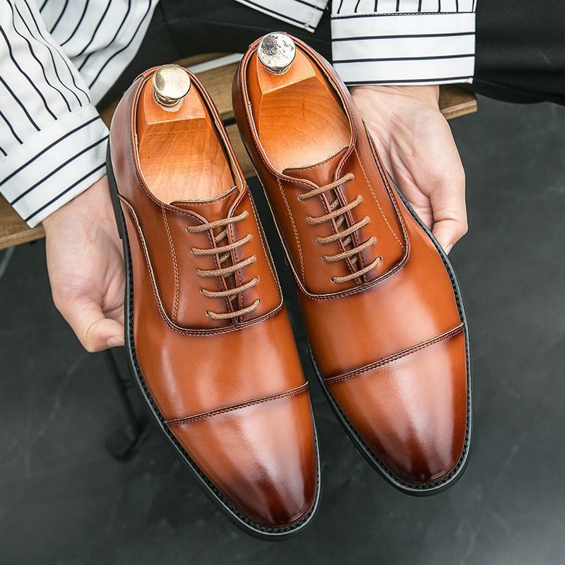 Size 48 Men's Pointed Leather Shoes Business Dress Lace-Up Men's Shoes Trend Groom Wedding Wedding Shoes