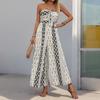 Summer Women's Jumpsuit High Waist Tie Wide Leg Pants Range Patchwork Ethnic Style Casual Pant