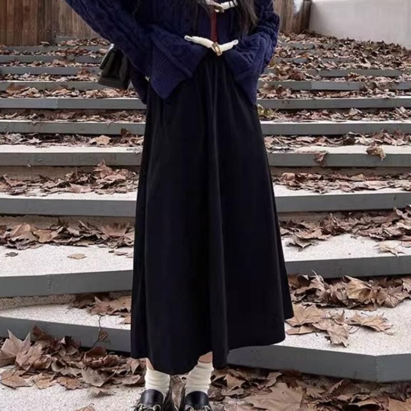 Autumn Winter Women's Plus Size Retro Corduroy Midi Skirt Loose Slim-Fitting A-Line Umbrella Skirt