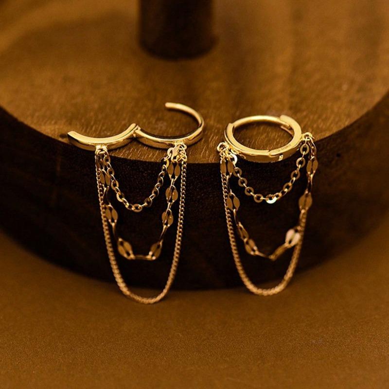 1 Pair Delicate Stainless Steel Chain Hoop Earrings For Women Girls Fashionable Daily Jewelry Gift For Her