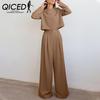 High-quality Fashion All-season Women's Set, Short Top, Solid Color Wide-leg Trousers