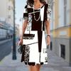 Women Casual Dress Summer Black and White Pixels Print Dresses For Women O-neck Short Sleeve Dress Plus Size