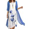2Pcs/Set Women Retro Flower Print Irregular Hem Vest Dress Solid Color Half Sleeve Shawl Coat Elegant Outfit