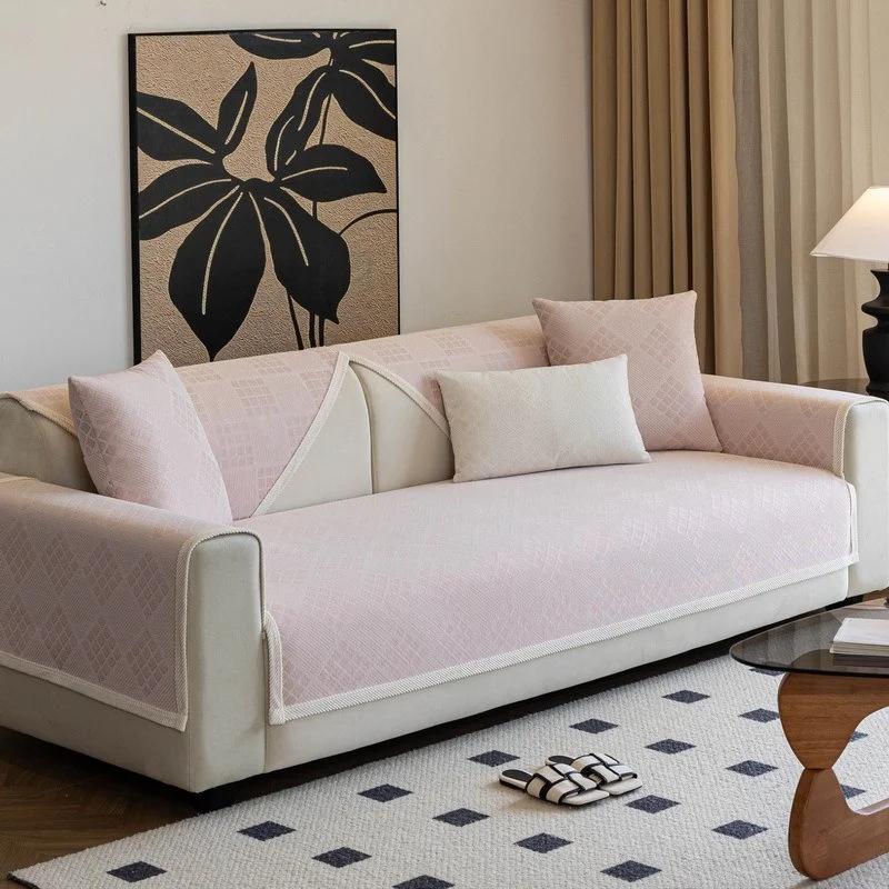 1PC French Cream Style Sofa Cushion Pet Dog Kids L Shaped Sofa Mat Chenille Non-Slip Anti Cat Scratch Couch Towel Home Decor