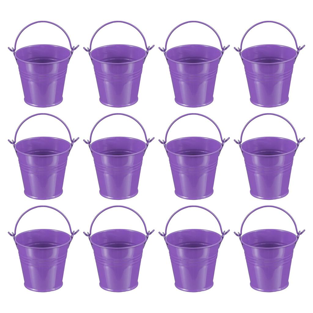 PATIKIL Small Metal Buckets with 12pcs Mini Galvanized Buckets for Craft Party Souvenir Dark Purple 2.7"x2.3" Handles, Decoration,