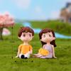 2Pcs Mini Girl Boy Sit Down Look Up Model Figurine Landscape Ornament DIY Decor