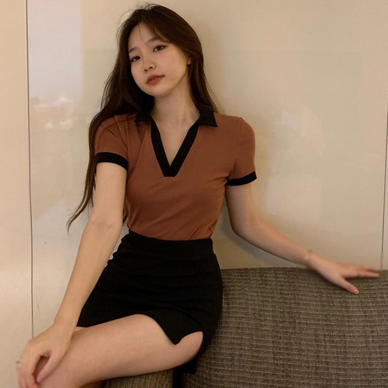 Women's Slim Fit V-Neck Short Sleeves Women's Short Sleeves Comfortable Breathable Polyester S-XL Slim Short Sleeves Women's Casual Short Sleeves