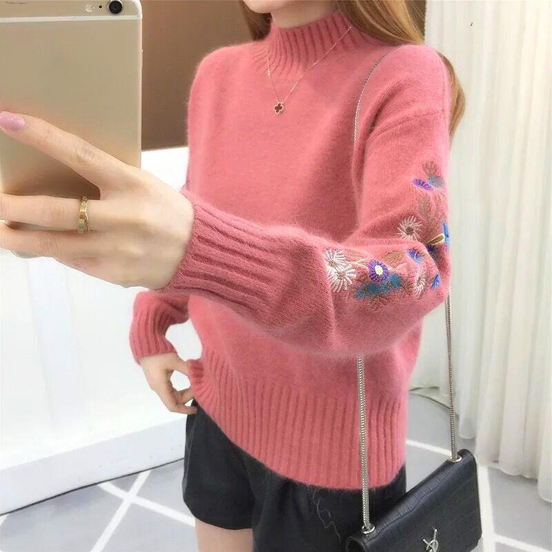 Autumn Winter Woman Sweaters Turtleneck Sweater Female Slim Pullover Jumper Embroidery Knitted Sweater Fashion Casual Top