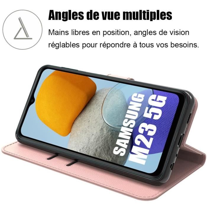 Coque pour Samsung Galaxy M23 5G + 2 Verres Trempés - Coque à Rabat Cuir PU Anti-Rayure - Rose
