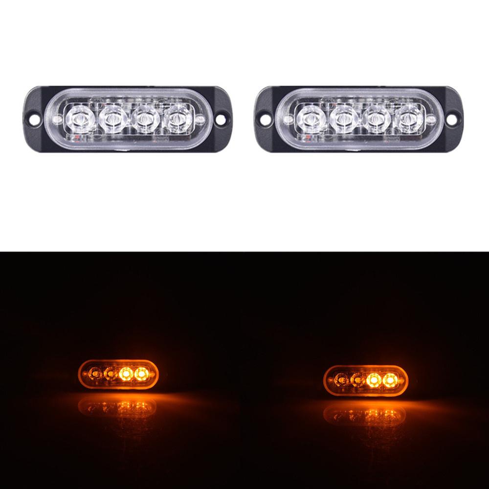 2PCS 12-24V Amber Strobe Side Warning 4 Led Grill Flashing Lightbar Breakdown Emergency For Truck Trailer LED Light