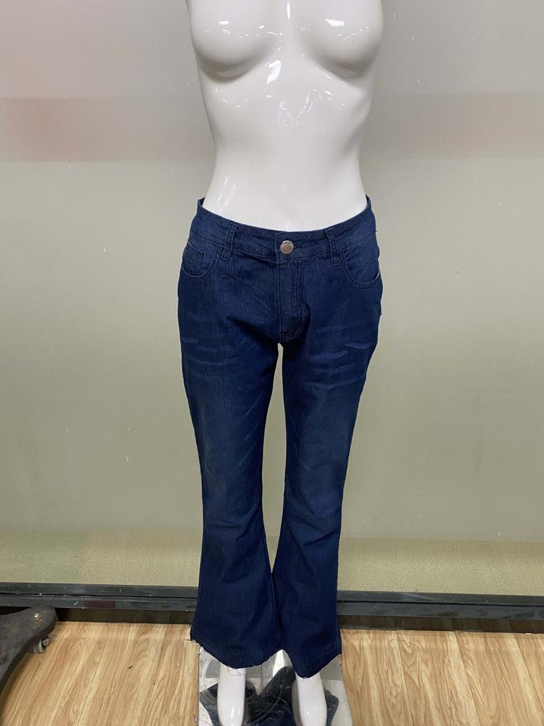 Women Flare Jeans Mid Waist Bell Jeans Stretch Slim Pants Length Jeans