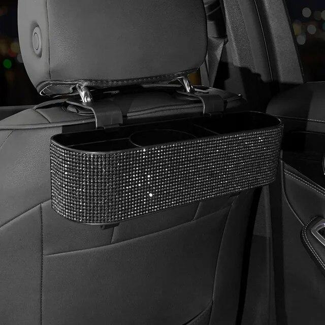 Fashion Diamond Car Seat Back Storage Box Organizer Water Cup Tissue Paper Holder Beverage Rack Bling Car Accessories for Woman