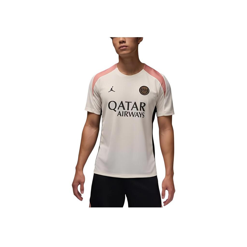 Jordan PSG Dri-FIT Comfortable Cool Knitted Short Sleeve Football Shirt Men Tops Light-Ivory Rust-Pink Black FQ2612-111