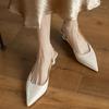 French Satin Style Sandals 2025 Spring Women New Baotou Mid Heel Design Luxury Pointed Versatile Single Shoes