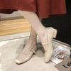 New Women Low Heel Shoes Square Toe Retro Mary Janes Pumps Casual Spring Autumn Lady Weekly Shoes Size 35-40