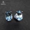 Simple Natural Gemstone Earring Studs In 925 Sterling Silver with Sky Blue Topaz Oval 6*8mm Earring Office Girls Daily Use