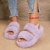 Fashion Plush Cotton Mopping Winter New Round Toe Open Toe One Strap Anti-slip Wear-resistant Platform Flats