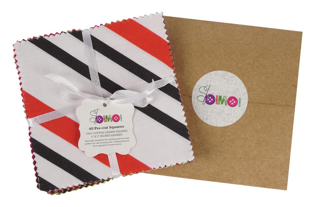 Soimoi Stripes Print Precut 5-inch Cotton Fabric Quilting Squares Charm Pack DIY Patchwork Sewing Craft