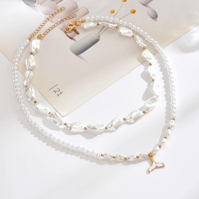 Hot-selling Light Luxury Irregular Baroque Imitation Pearl Necklace Summer Versatile Fishtail Stacked Collarbone Chain