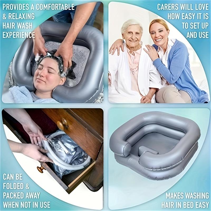Portable Inflatable Shampoo Basin with Adjustable Neck Support, PVC Hair Washing Sink for Bedridden, Elderly, Home Use