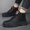 Autumn and Winter Martin Boots Men's High-top British Thick-soled Tooling Men's Boots Winter Velvet Cotton Boots Retro Zhongbang Boots
