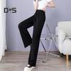 Women Casual Pants Elastic Waist Adjustable Drawstring Solid Color Long Trousers Ice Silk Wide Leg Draped Pants Streetwear