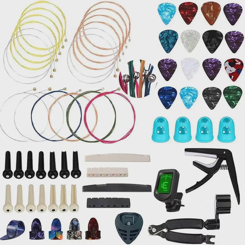 Guitar & Ukulele Accessory Set: Strings, Picks, Tuners, Finger Sets
