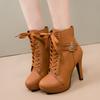 Women's Boots High Heels Autumn Cross-tied Fashion Belt Buckle Height Increased By 6-8cm Round Toe Strap Women's Boots