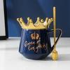 Creative Crown Ceramic Cup with Lid Coffee Cup Nordic Gold Pattern Couple Mug Big Belly Cup Souvenir
