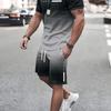 New 2 Piece Men Fashion Summer Resort Clothing Set Men's Gradient Printed Short Sleeve T-Shirt And Pocket Drawstring Shorts Set