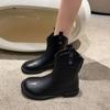 Elegant with Low Heels Female Ankle Boots Black Leather Footwear Short Shoes for Women Booties Biker 2024 New Hot Sale Gyaru In