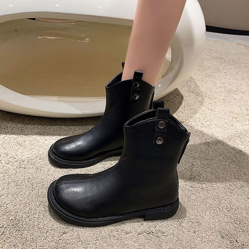 Fashion Elegant with Low Heels Female Ankle Boots Black Leather Footwear Short Shoes for Women Booties Biker 2024 New Hot Sale Gyaru In